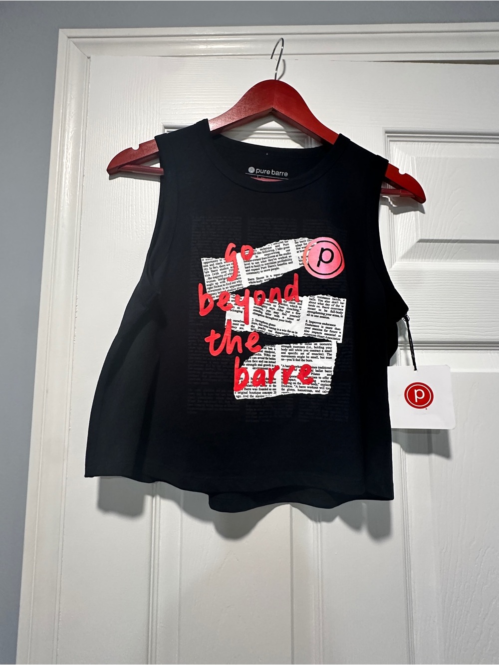 Pure Barre Black Crop Tank with Red & Pink Graphic